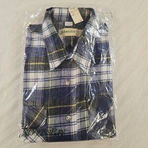 Vintage St. Johns Bay Flannel Mens Large Tall Made In USA 100% Cotton Blue Green